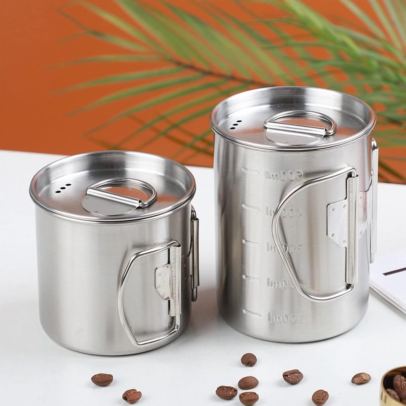 Glomora Stainless Steel Camping Cup, 17oz Fireproof Metal Cup with Lid and Foldable Handle, High Temperature Direct Heating, Great for Backpacking - Image 5